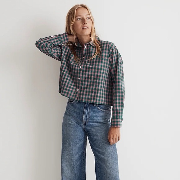Madewell The Signature Poplin Crop Shirt in Plaid - Picture 1 of 6